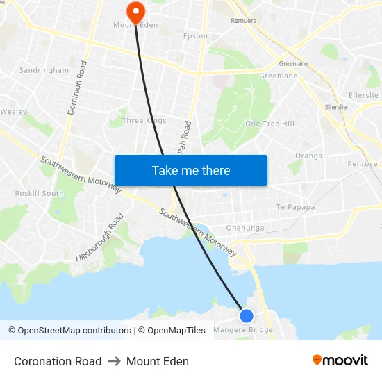 Coronation Road to Mount Eden map