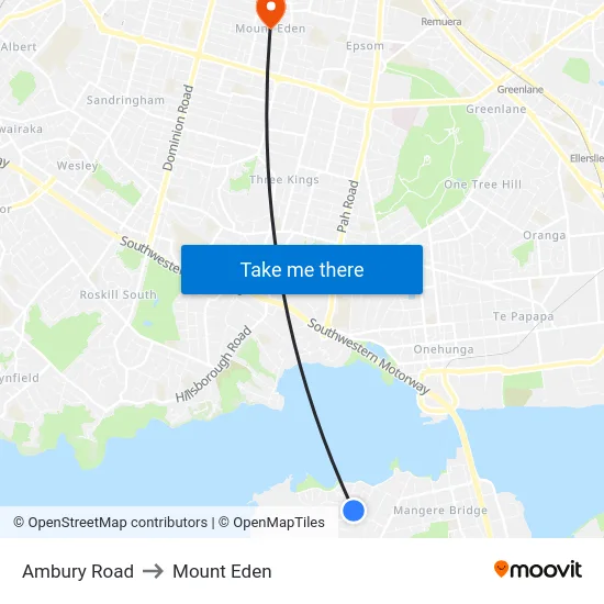 Ambury Road to Mount Eden map