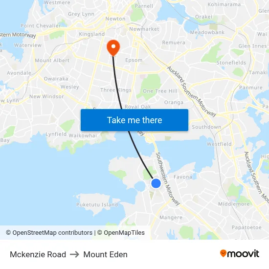 Mckenzie Road to Mount Eden map