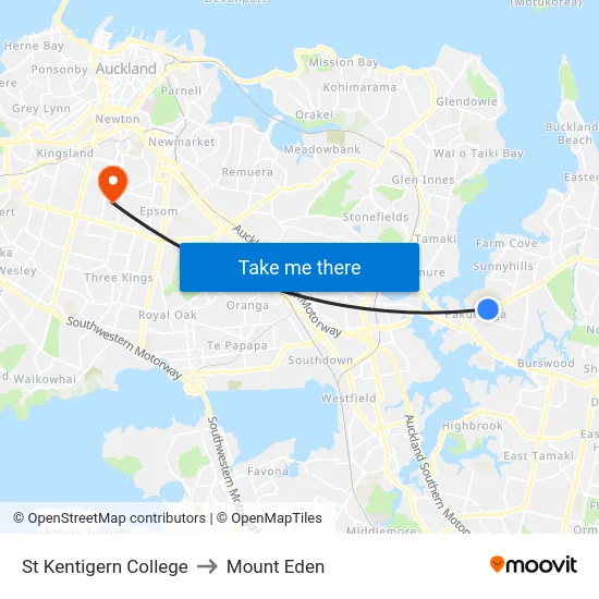 St Kentigern College to Mount Eden map