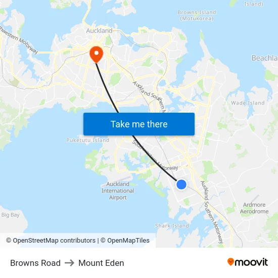 Browns Road to Mount Eden map