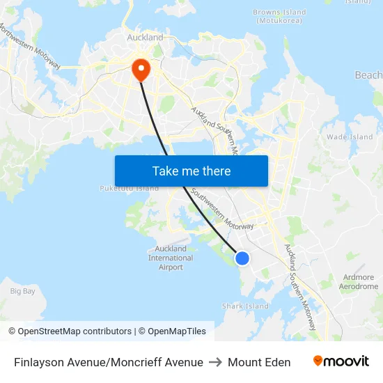Finlayson Avenue/Moncrieff Avenue to Mount Eden map