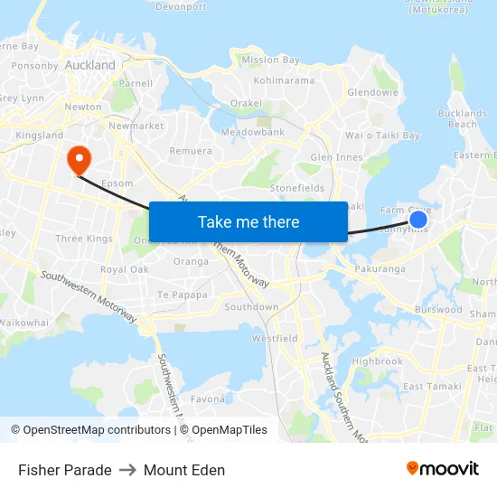 Fisher Parade to Mount Eden map