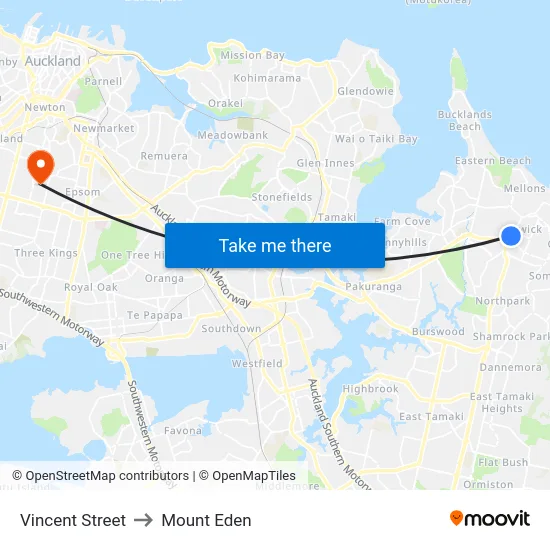 Vincent Street to Mount Eden map