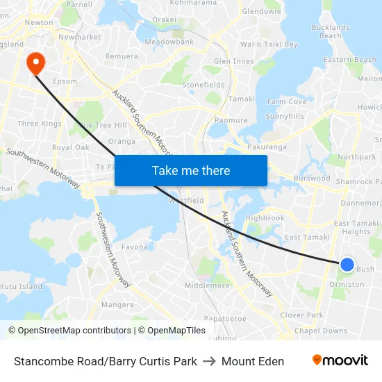 Stancombe Road/Barry Curtis Park to Mount Eden map