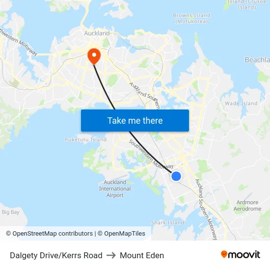 Dalgety Drive/Kerrs Road to Mount Eden map