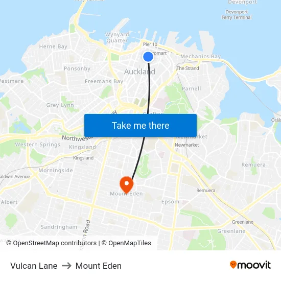 Vulcan Lane to Mount Eden map