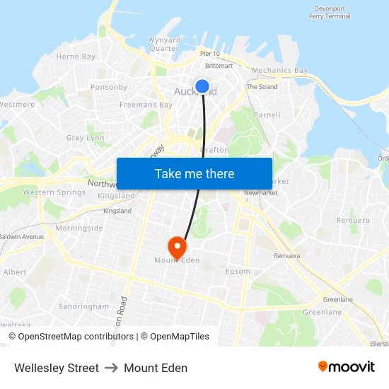 Wellesley Street to Mount Eden map
