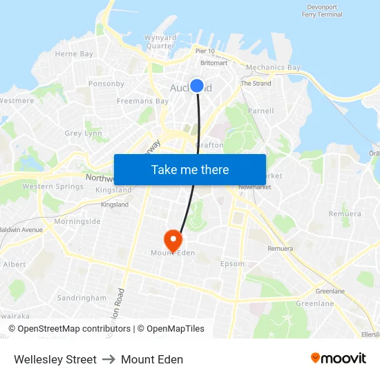 Wellesley Street to Mount Eden map