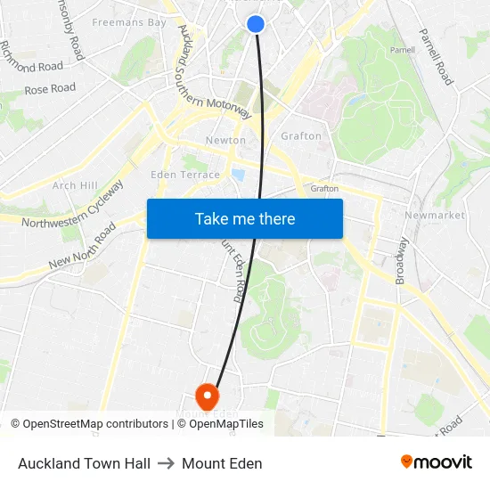 Auckland Town Hall to Mount Eden map