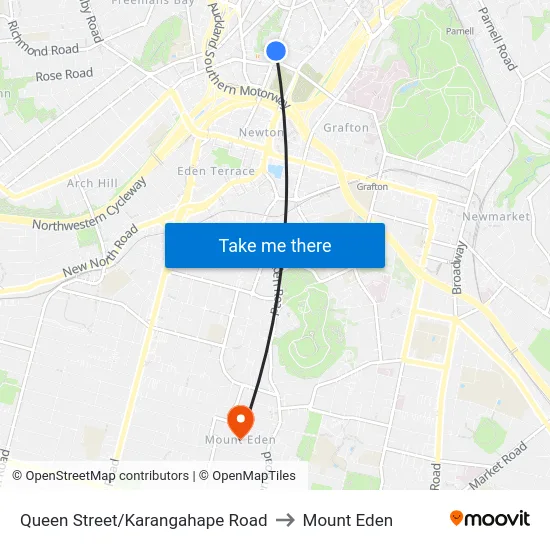 Queen Street/Karangahape Road to Mount Eden map