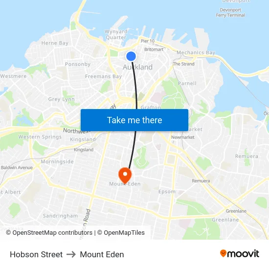 Hobson Street to Mount Eden map