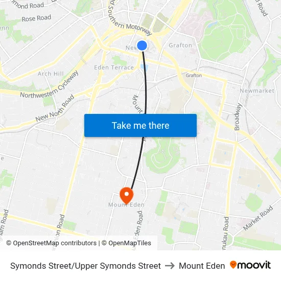 Symonds Street/Upper Symonds Street to Mount Eden map