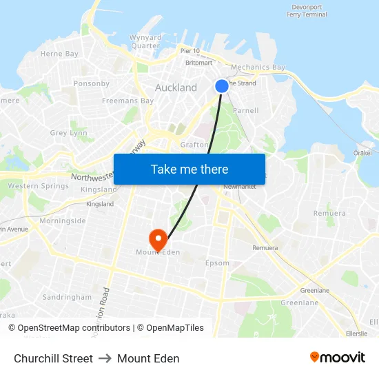 Churchill Street to Mount Eden map
