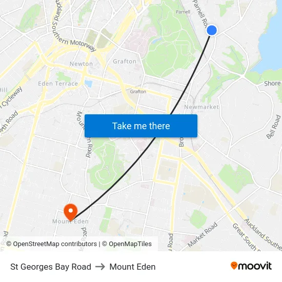 St Georges Bay Road to Mount Eden map