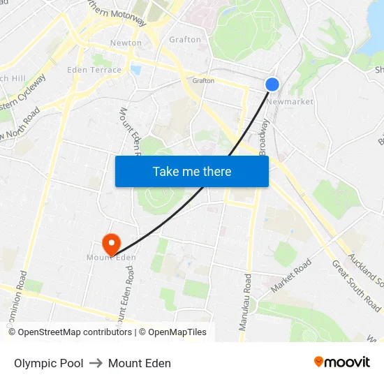 Olympic Pool to Mount Eden map