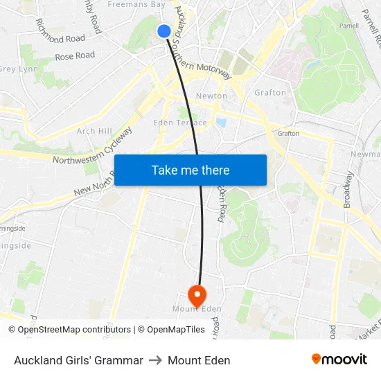 Auckland Girls' Grammar to Mount Eden map