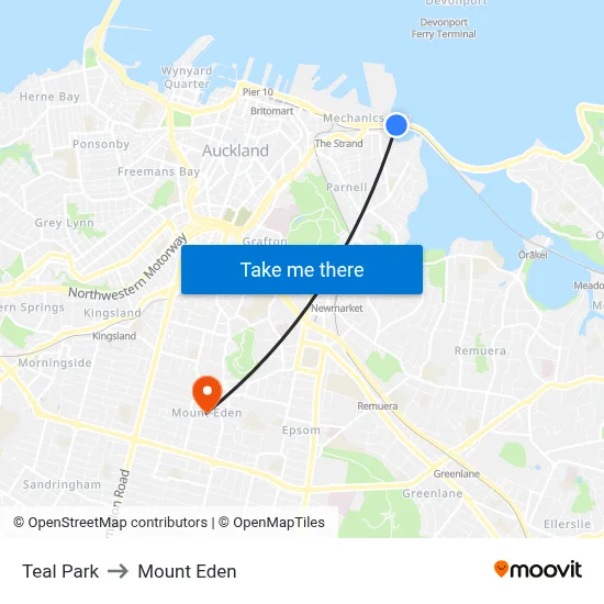 Teal Park to Mount Eden map