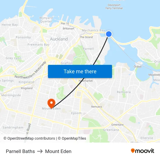 Parnell Baths to Mount Eden map