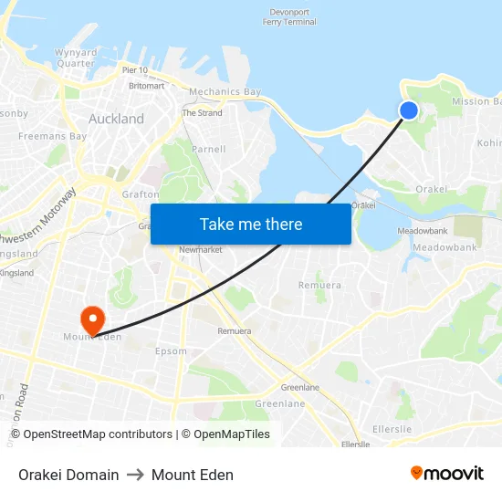 Orakei Domain to Mount Eden map