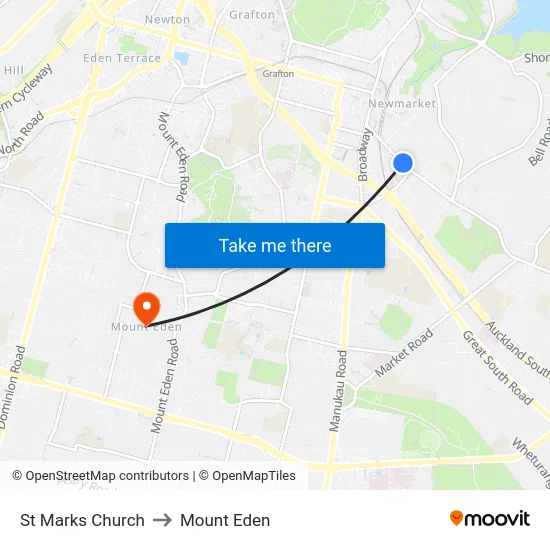St Marks Church to Mount Eden map