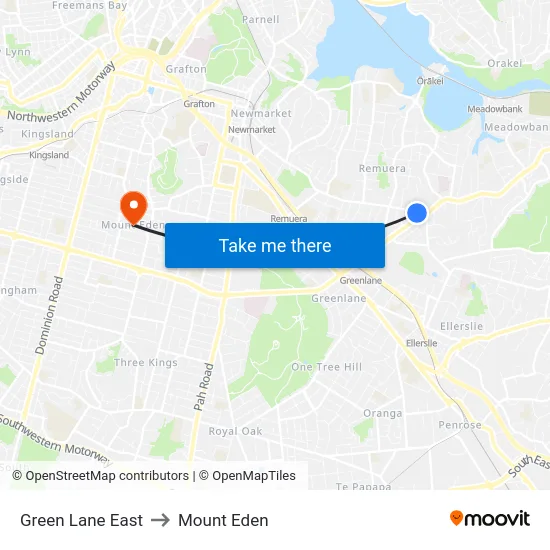Green Lane East to Mount Eden map