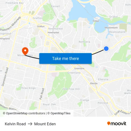 Kelvin Road to Mount Eden map