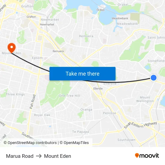 Marua Road to Mount Eden map