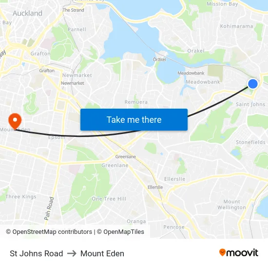 St Johns Road to Mount Eden map