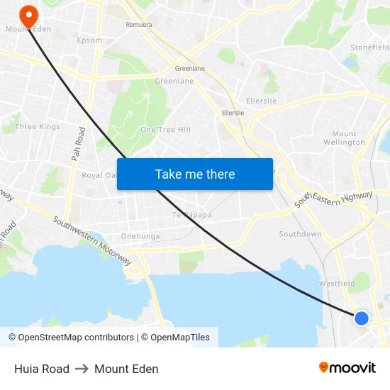 Huia Road to Mount Eden map