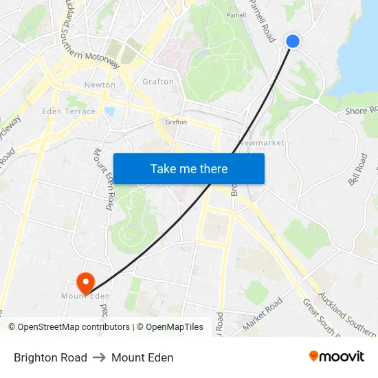 Brighton Road to Mount Eden map