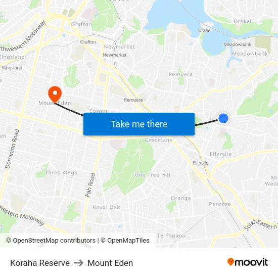 Koraha Reserve to Mount Eden map