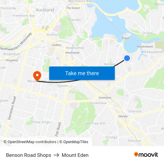 Benson Road Shops to Mount Eden map