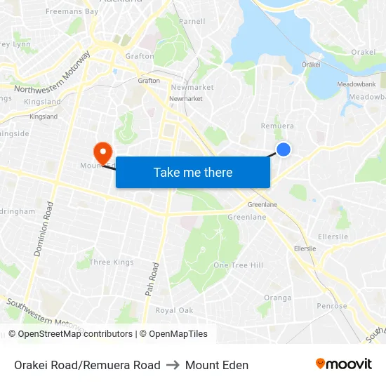 Orakei Road/Remuera Road to Mount Eden map
