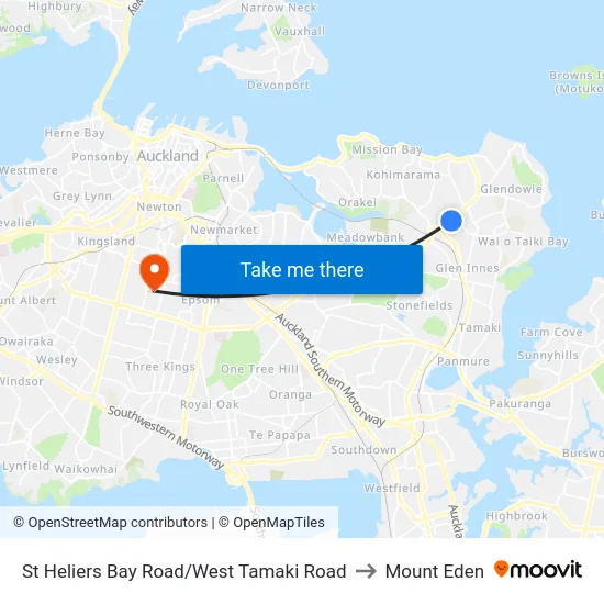 St Heliers Bay Road/West Tamaki Road to Mount Eden map