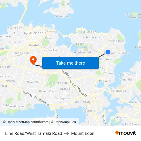 Line Road/West Tamaki Road to Mount Eden map