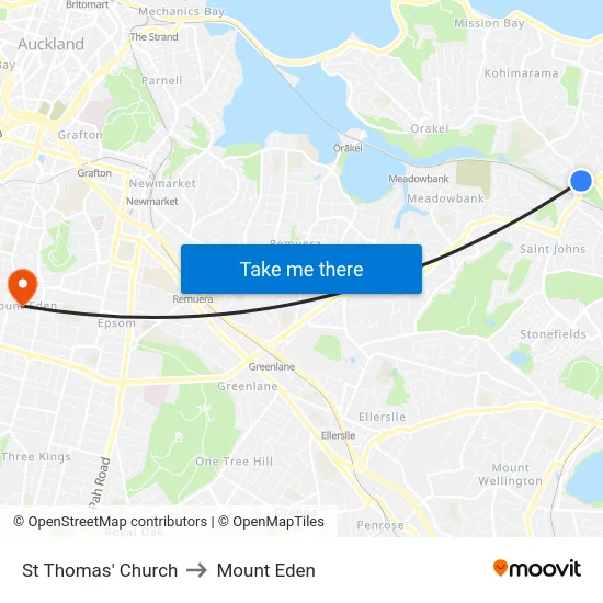 St Thomas' Church to Mount Eden map