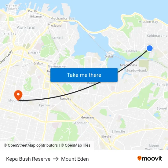 Kepa Bush Reserve to Mount Eden map