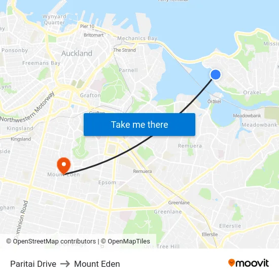 Paritai Drive to Mount Eden map