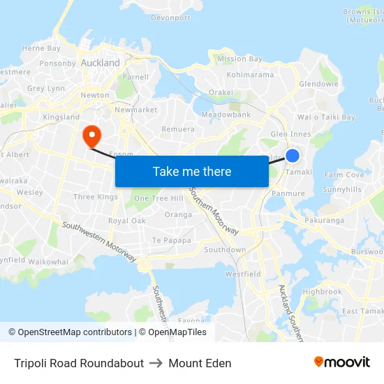 Tripoli Road Roundabout to Mount Eden map