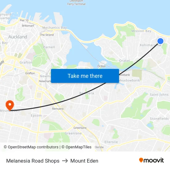Melanesia Road Shops to Mount Eden map