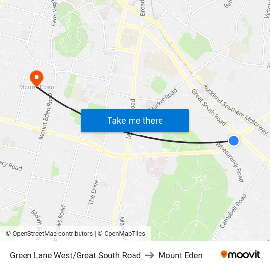 Green Lane West/Great South Road to Mount Eden map