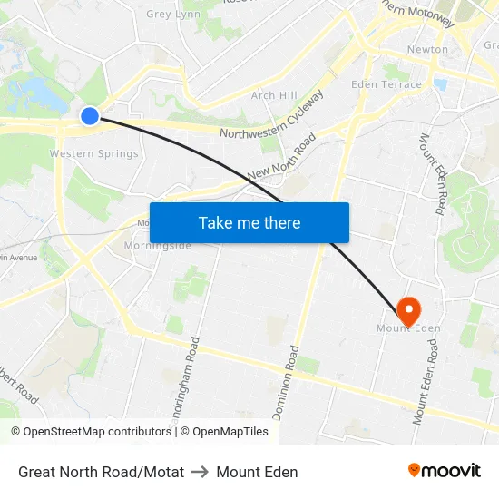 Great North Road/Motat to Mount Eden map