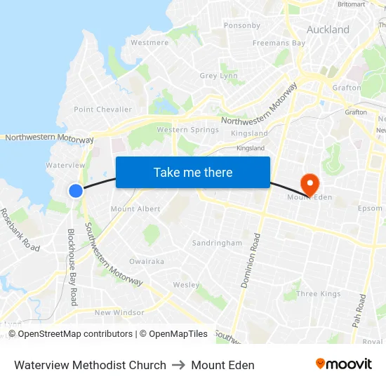 Waterview Methodist Church to Mount Eden map