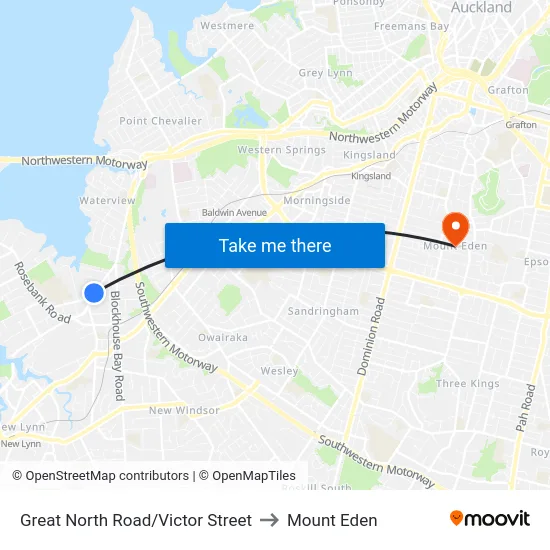 Great North Road/Victor Street to Mount Eden map