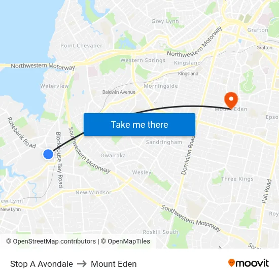 Stop A Avondale to Mount Eden map