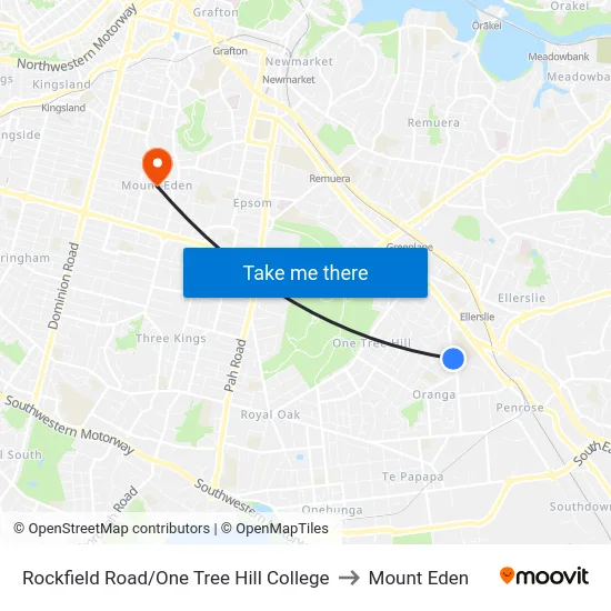 Rockfield Road/One Tree Hill College to Mount Eden map