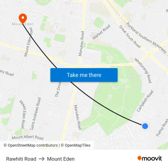 Rawhiti Road to Mount Eden map
