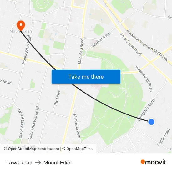 Tawa Road to Mount Eden map