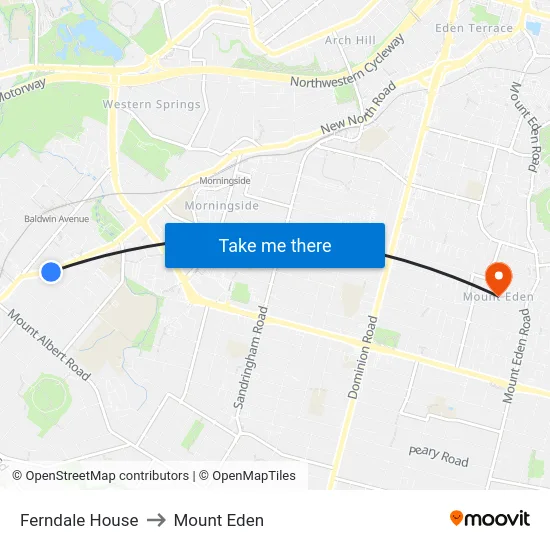 Ferndale House to Mount Eden map